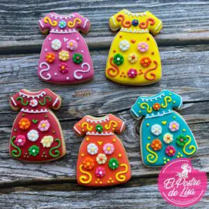 Galletas Decoradas Vestido Frida: Arte y Sabor en Cada Bocado 🌺🍪