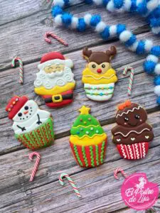 🎄🍪 Set de 5 Galletas Decoradas Súper Cupcakes Navideños - ¡Una Explosión de Sabor y Diversión en tu Navidad! 🎅🧁