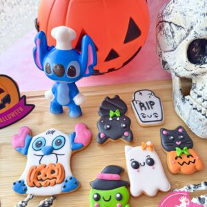 Cubo de Calabaza de Halloween – Galletas decoradas + Stitch + Squishy