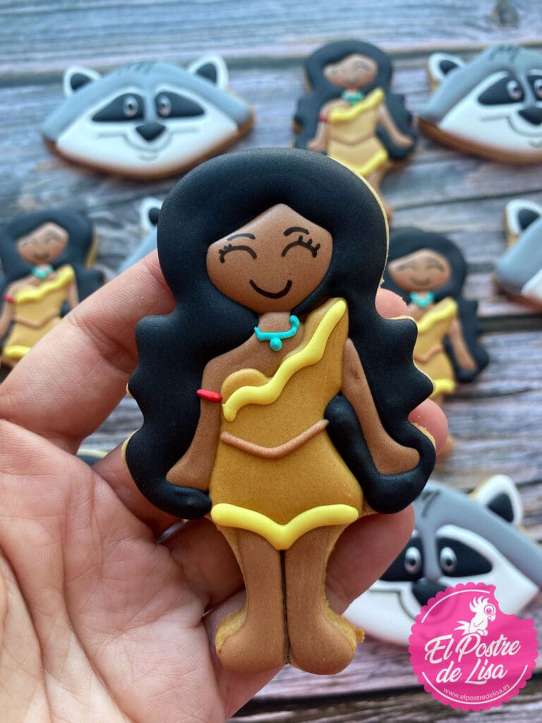 Galletas decoradas Pocahontas empaquetadas para regalo