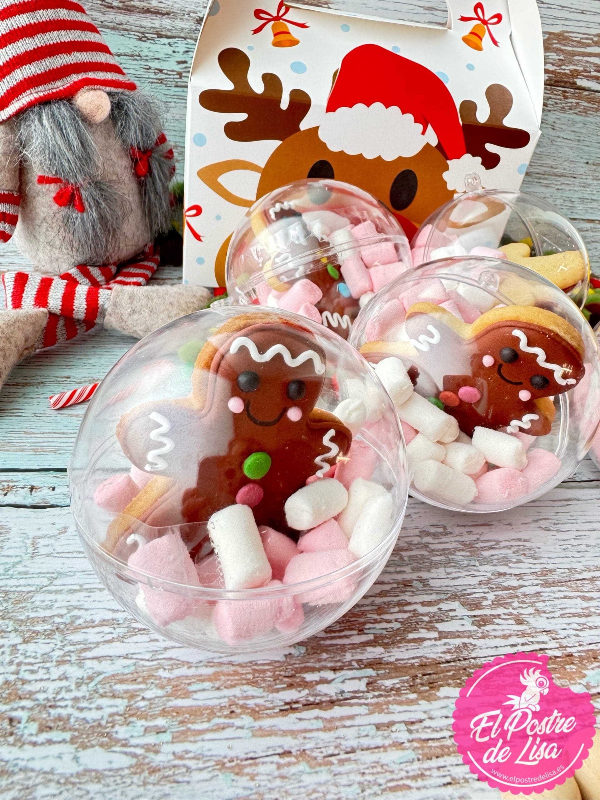Set de 5 Bolas de Navidad con Galletas Decoradas y Nubes de Azúcar: Dulzura Festiva 🎄🍪☁️